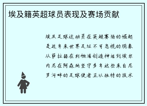 埃及籍英超球员表现及赛场贡献